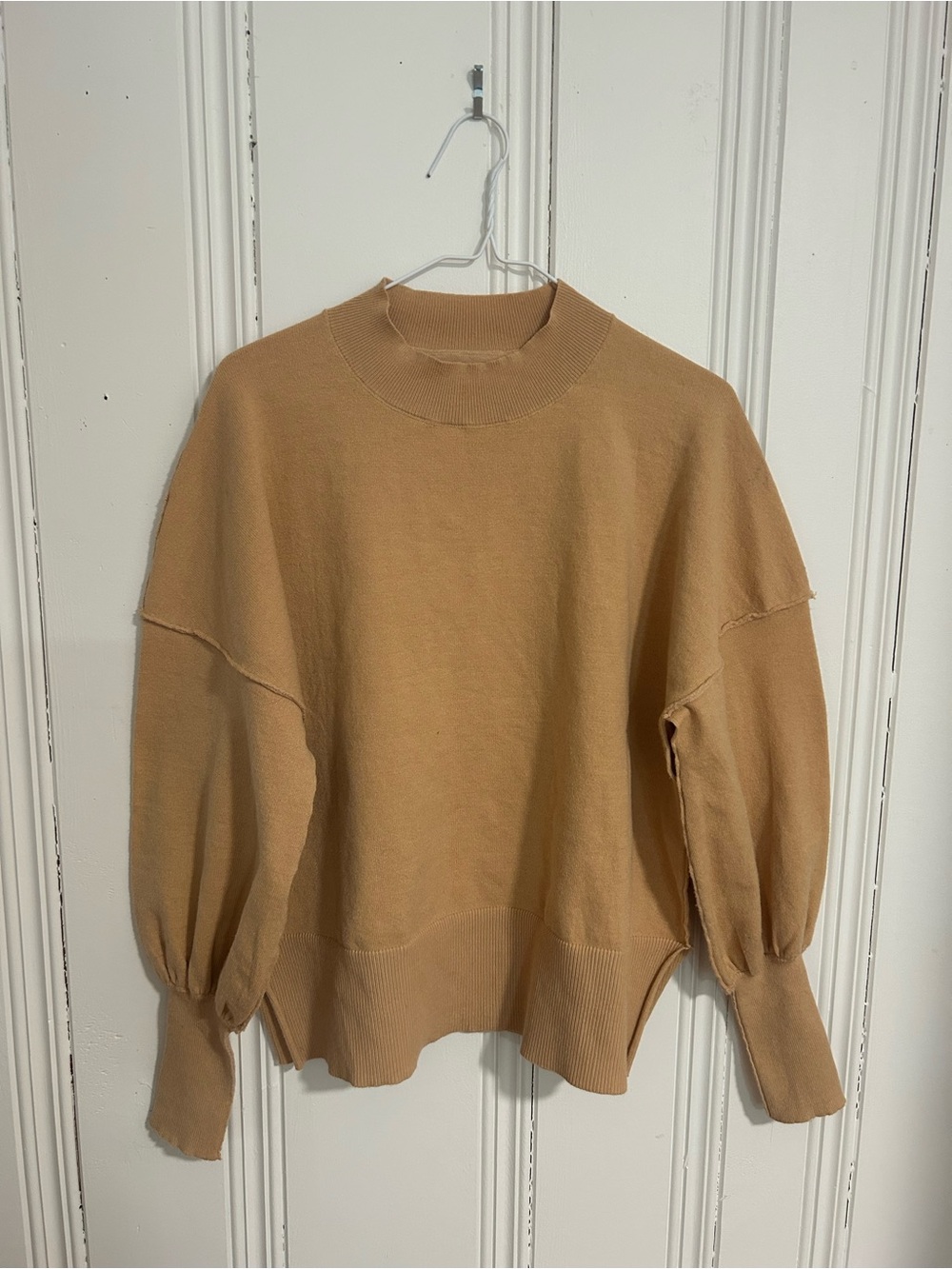 Neutral Tan Puff-Sleeve Sweater